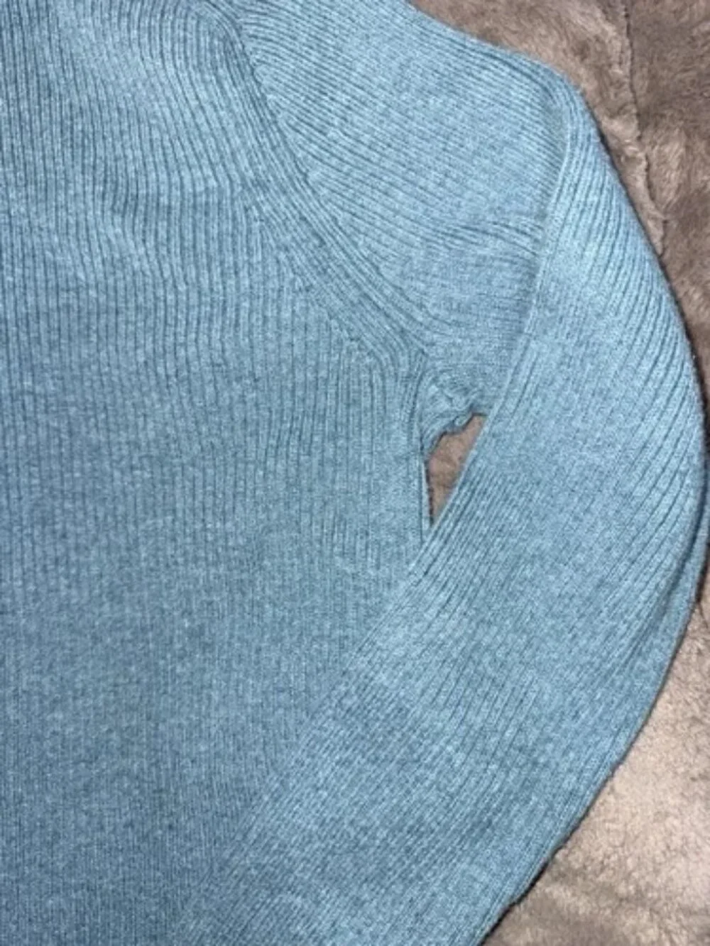 H&M Turtleneck Sweater Mens Large Teal Ribbed Knit Slim Fit EUC